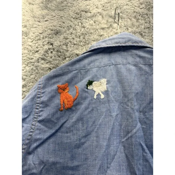 Vtg 70s Levi's Orange Tab Embroidered Chambray Shirt - Front & Back Floral Sun - Picture 10 of 12